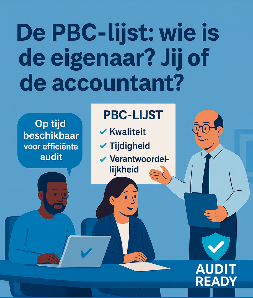 afbeelding over de PBC lijst met verschillende menen in de afbeelding en het logo van AuditReady