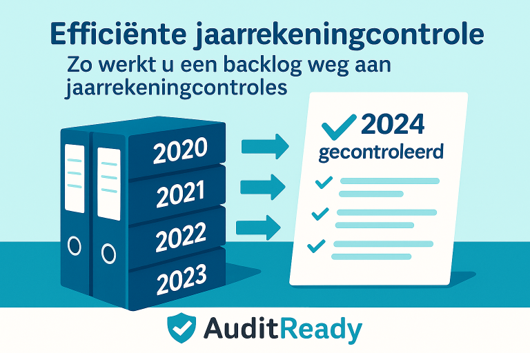 Efficiënte jaarrekening controle met afbeelding van een backlog die voltooid is en met het Audit ready logo